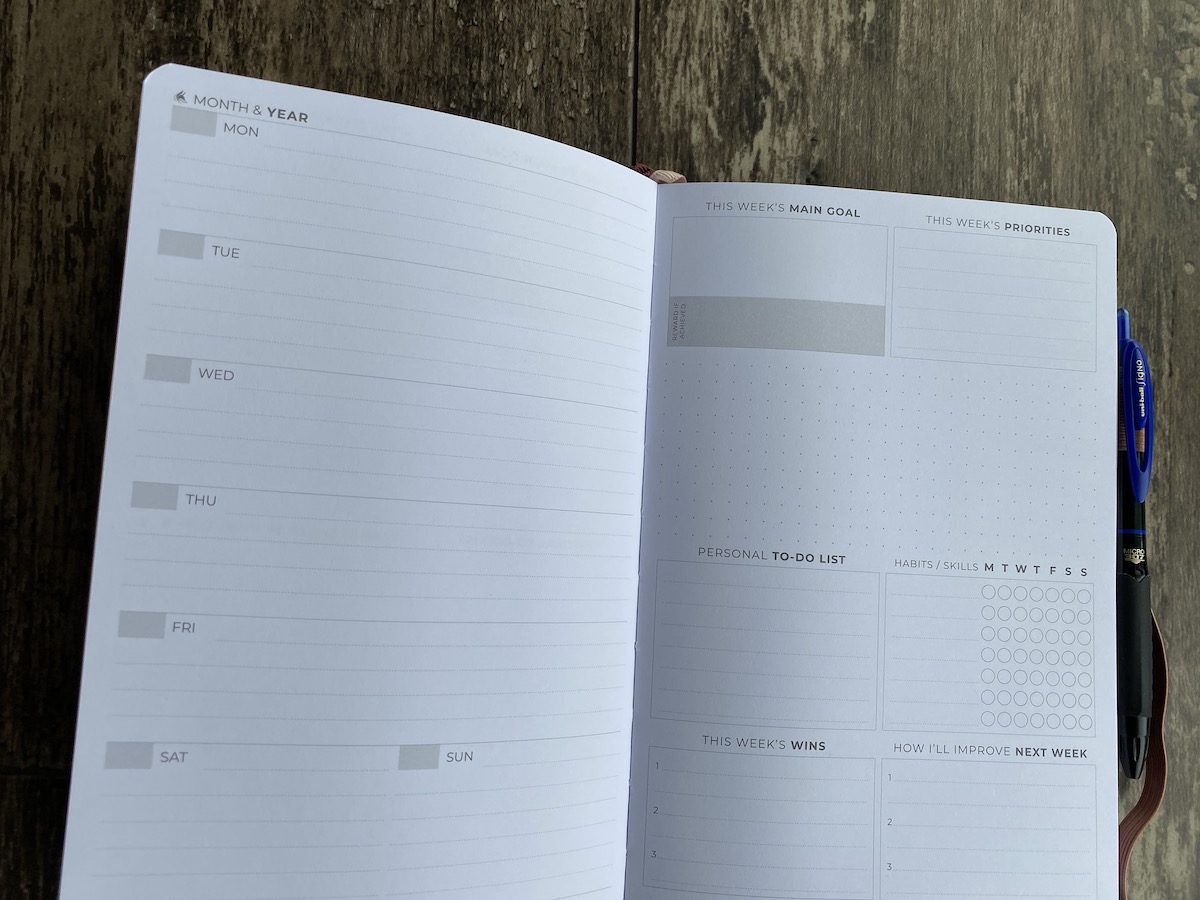 Weekly view of the Clever Fox planner