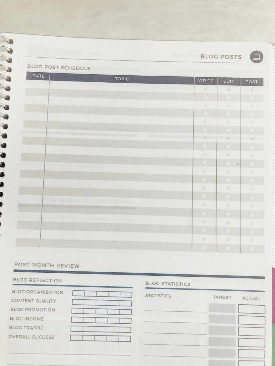 blog post planner page
